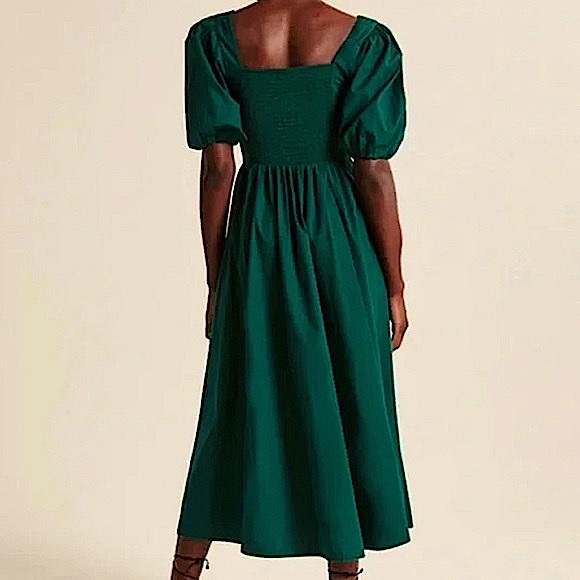 Abercrombie & Fitch Puff Sleeve Smocked Midi Dress - Picture 3 of 16